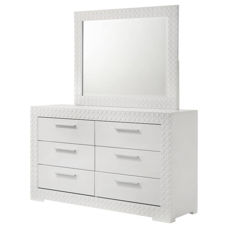 (image for) Ives 6-drawer Dresser and Mirror White High Gloss