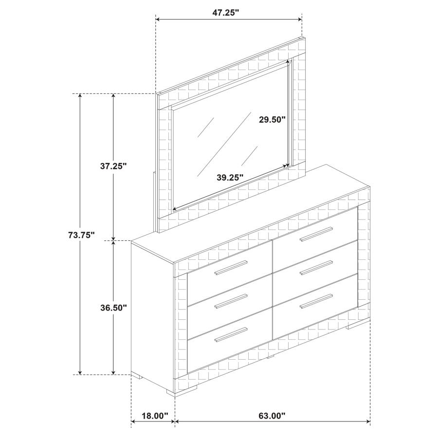 (image for) Ives 6-drawer Dresser and Mirror White High Gloss