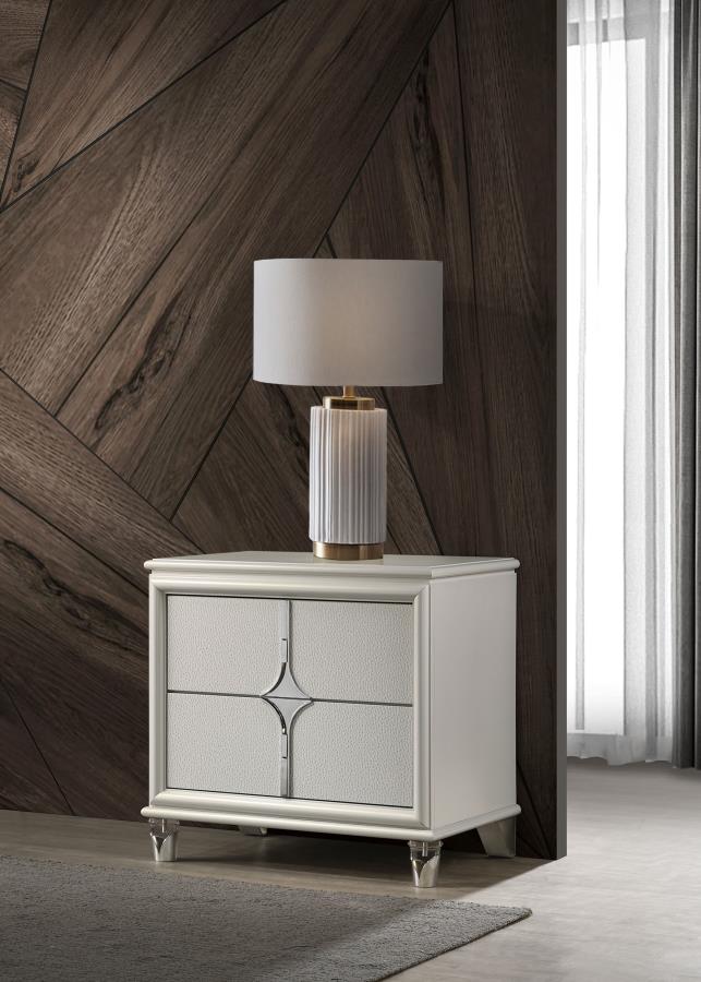 (image for) Olivia 2-drawer Nightstand Bedside Table Pearl White