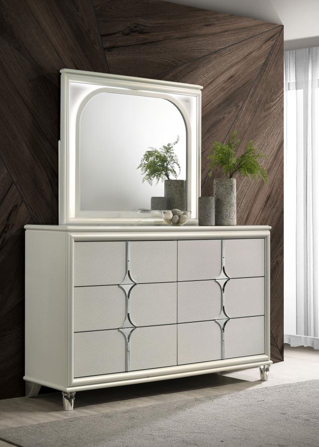 (image for) Olivia 6-drawer Dresser and LED Mirror Pearl White