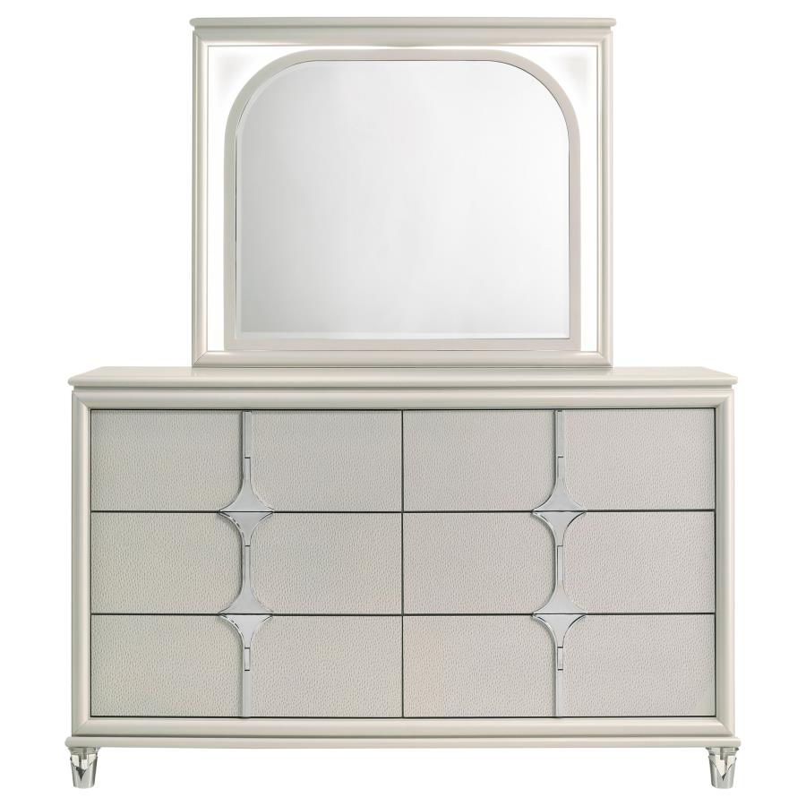 (image for) Olivia 6-drawer Dresser and LED Mirror Pearl White