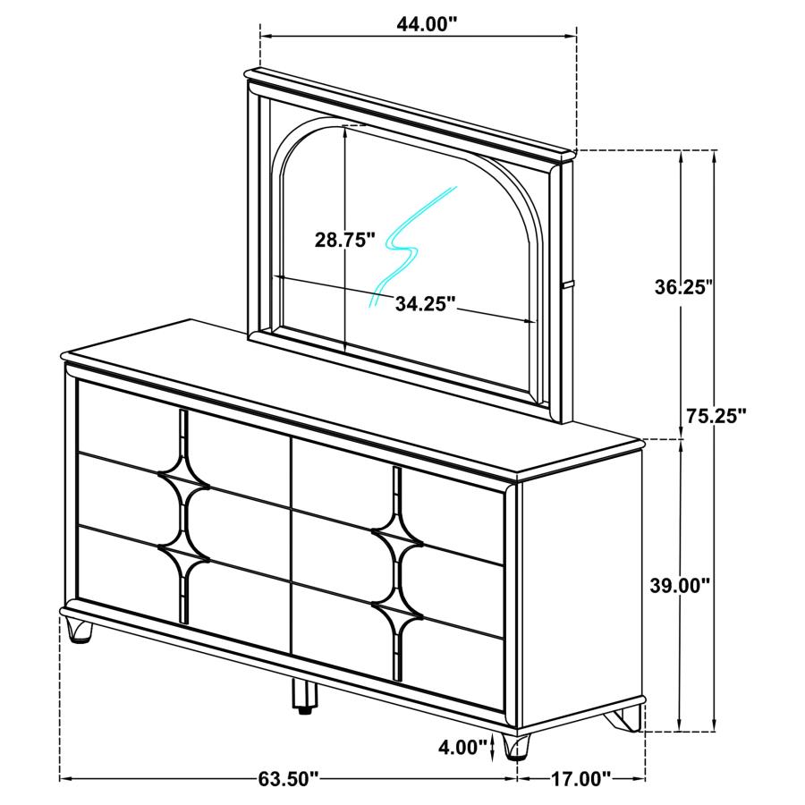 (image for) Olivia 6-drawer Dresser and LED Mirror Pearl White