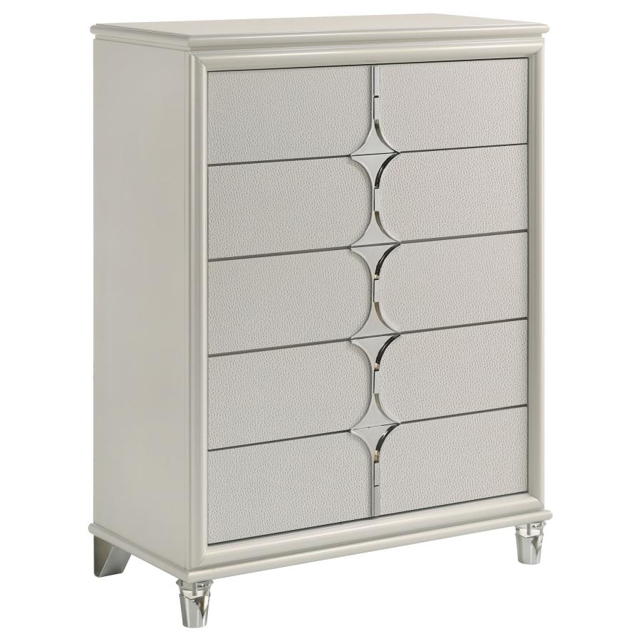 (image for) Olivia 5-drawer Bedroom Chest of Drawers Pearl White - Click Image to Close