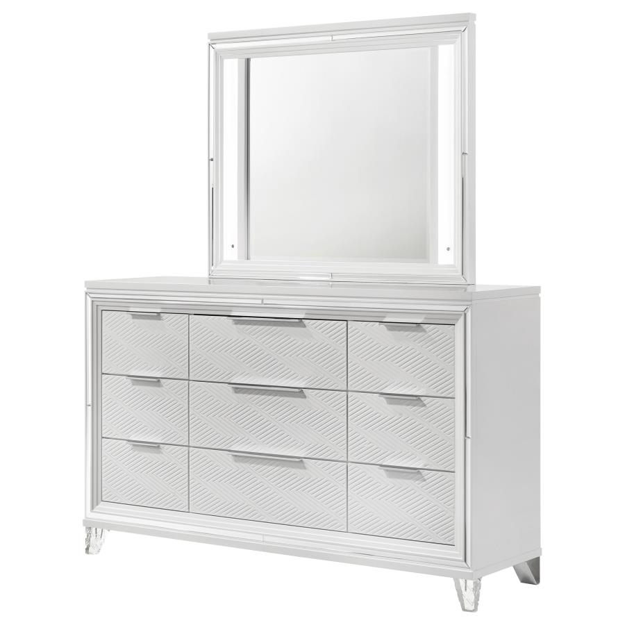 (image for) Marmore 9-drawer Dresser and LED Mirror White