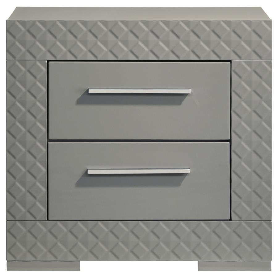 (image for) Ives 2-drawer Nightstand Bedside Table Grey High Gloss