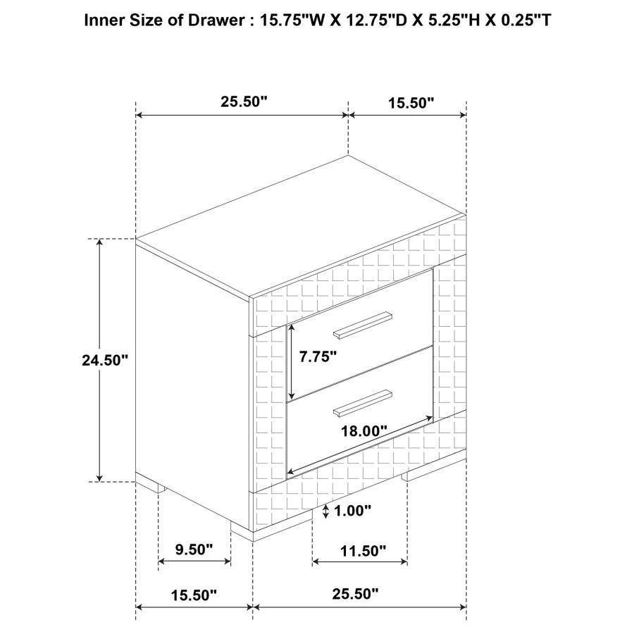 (image for) Ives 2-drawer Nightstand Bedside Table Grey High Gloss