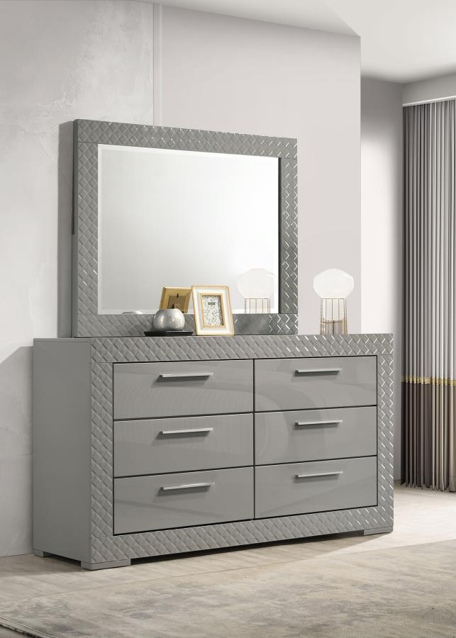 (image for) Ives 6-drawer Dresser and Mirror Grey High Gloss