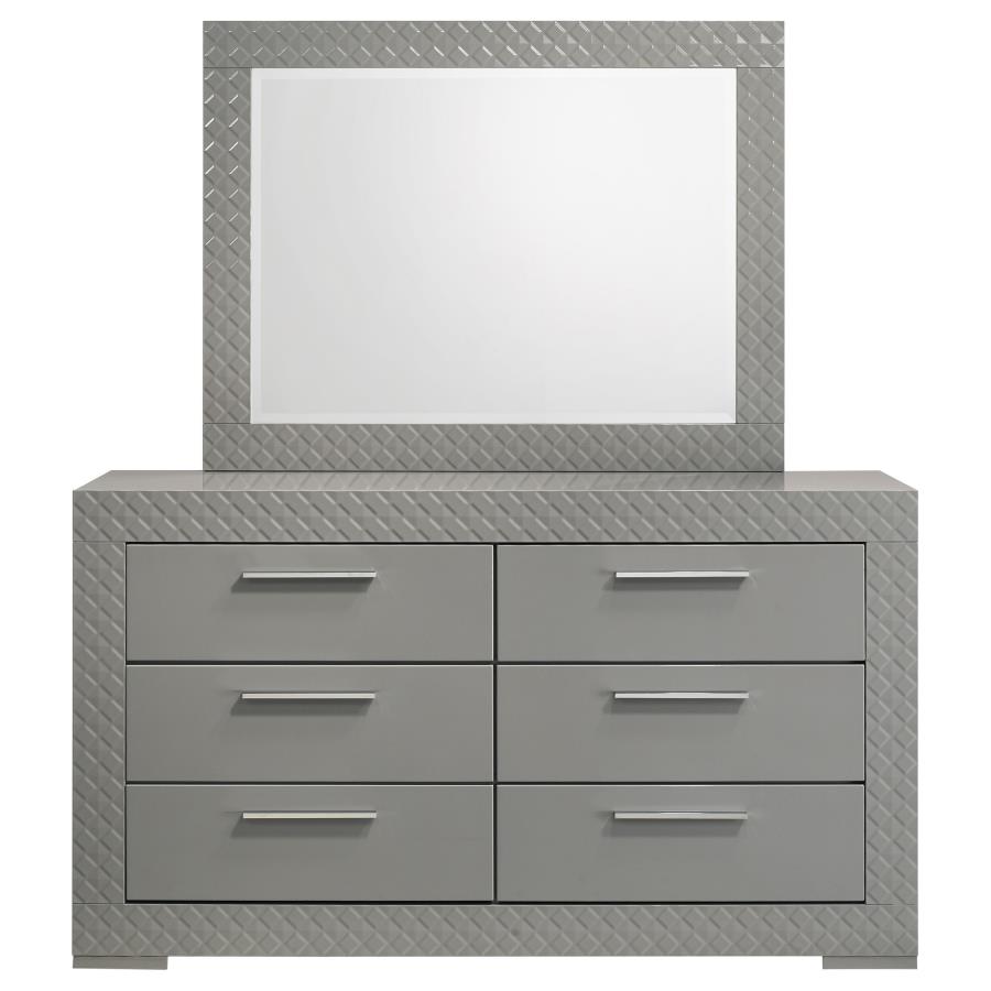 (image for) Ives 6-drawer Dresser and Mirror Grey High Gloss