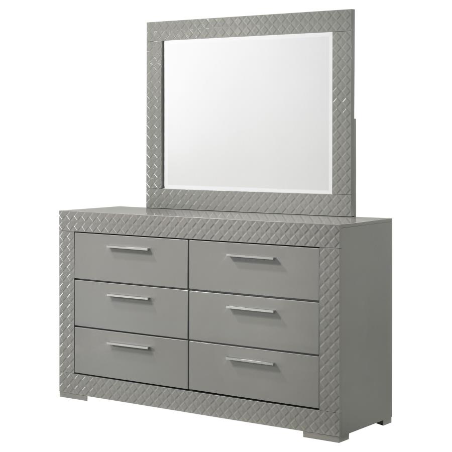 (image for) Ives 6-drawer Dresser and Mirror Grey High Gloss