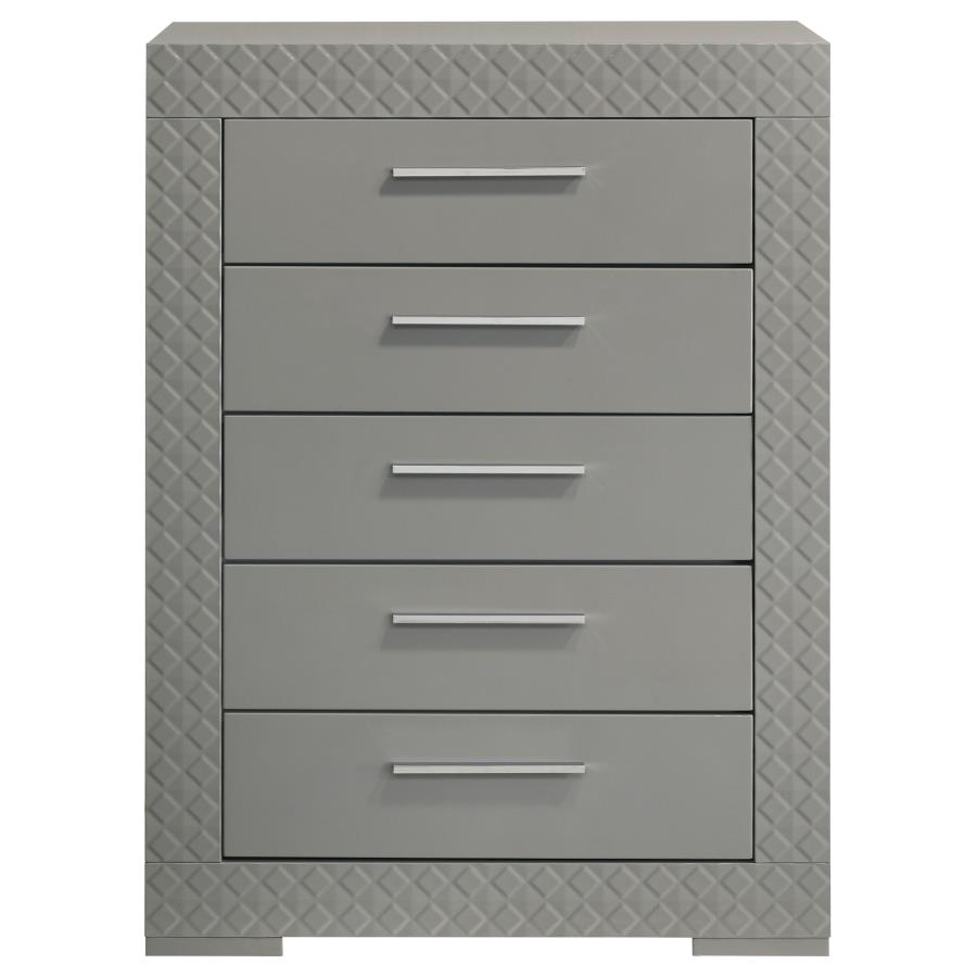 (image for) Ives 5-drawer Bedroom Chest of Drawers Grey High Gloss