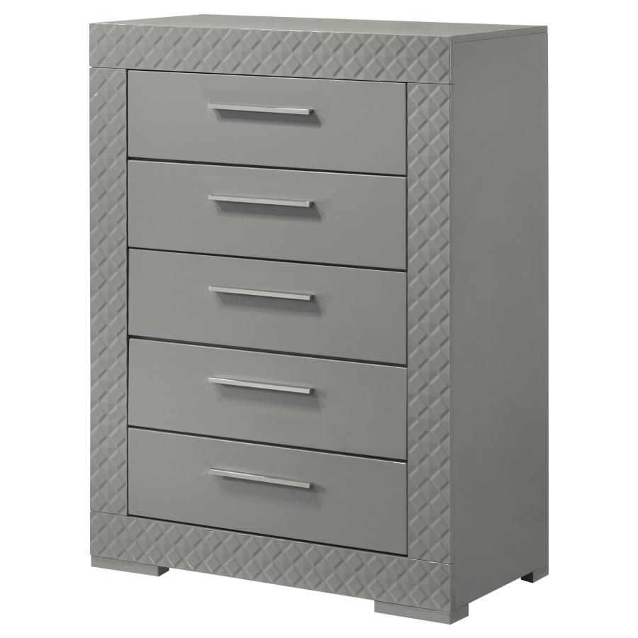 (image for) Ives 5-drawer Bedroom Chest of Drawers Grey High Gloss