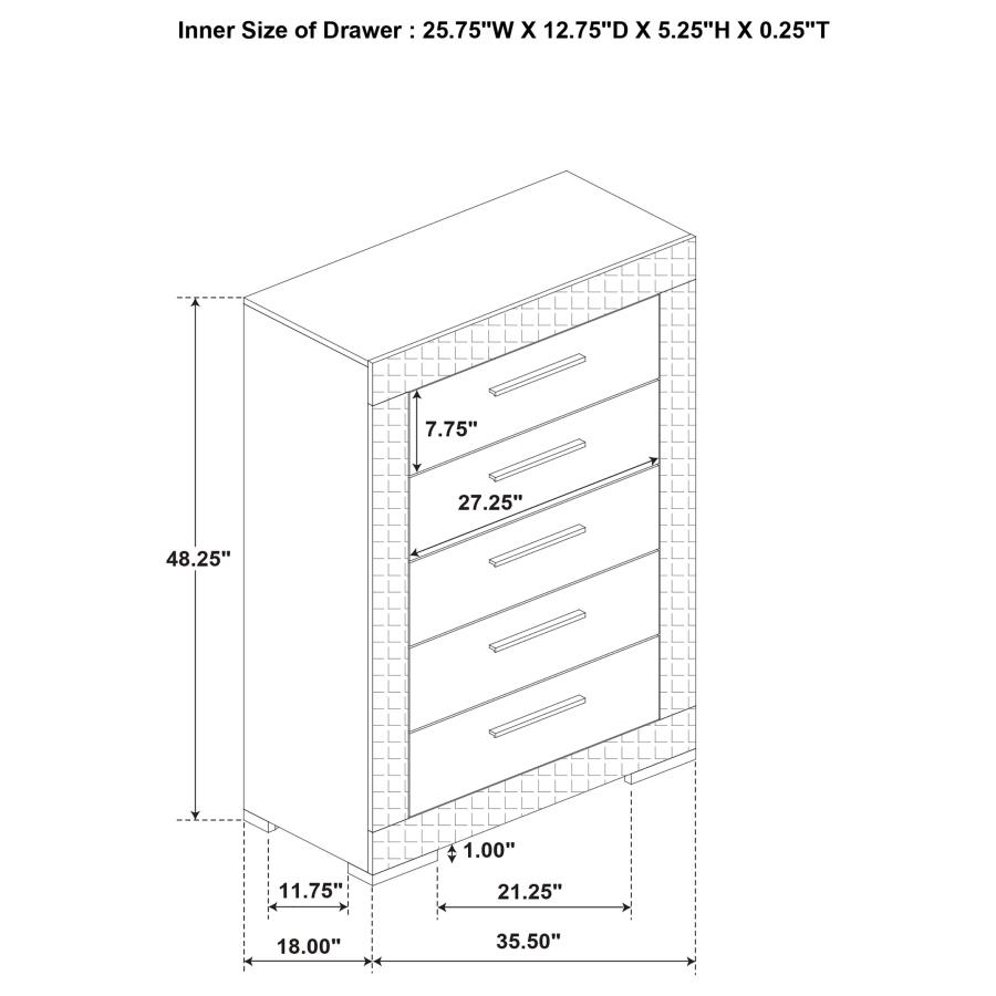 (image for) Ives 5-drawer Bedroom Chest of Drawers Grey High Gloss