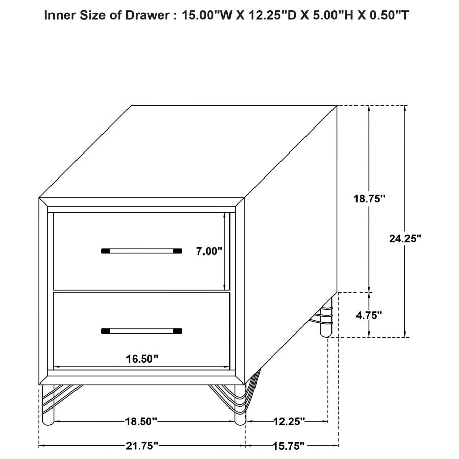 (image for) Lucia 2-drawer Nightstand Bedside Table Black