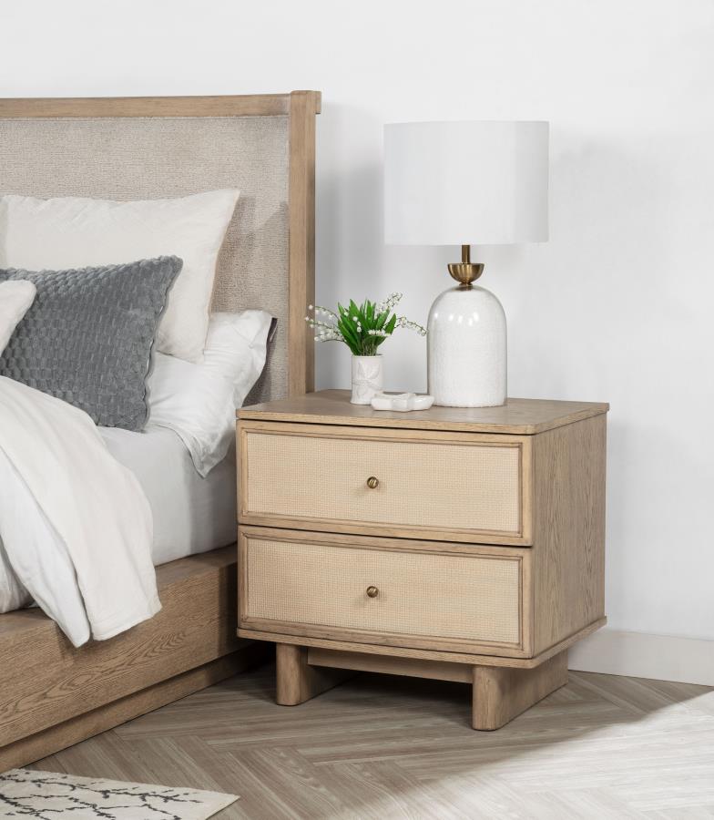 (image for) Kailani 2-drawer Nightstand Bedside Table Beige Oak