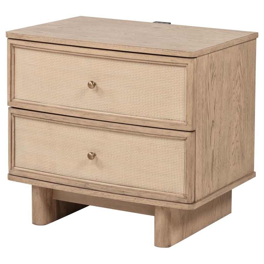 (image for) Kailani 2-drawer Nightstand Bedside Table Beige Oak