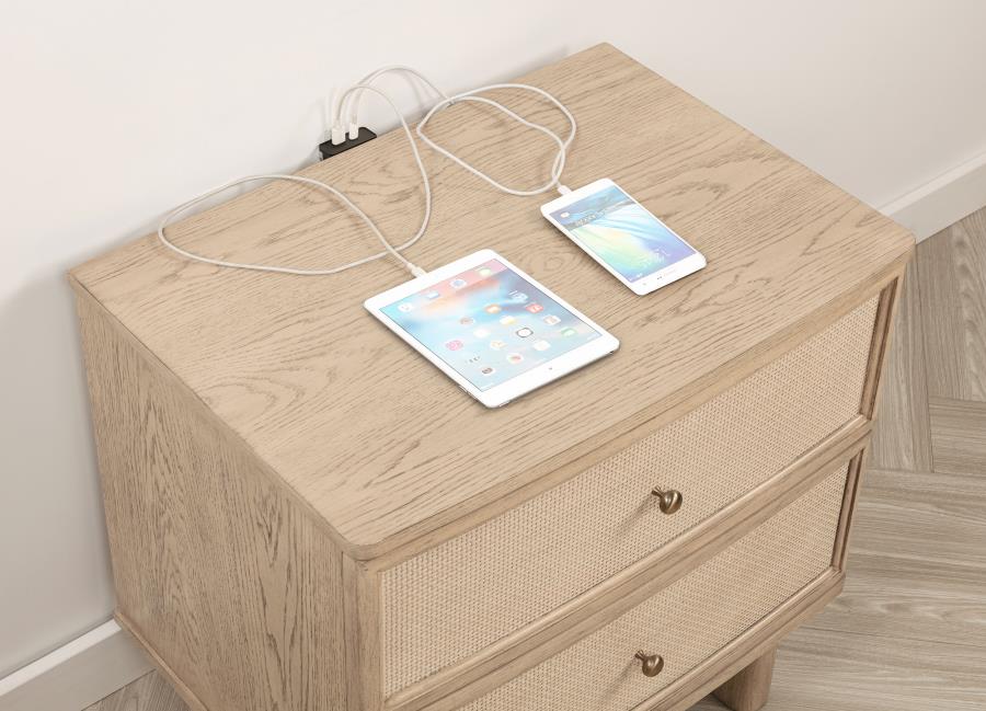 (image for) Kailani 2-drawer Nightstand Bedside Table Beige Oak