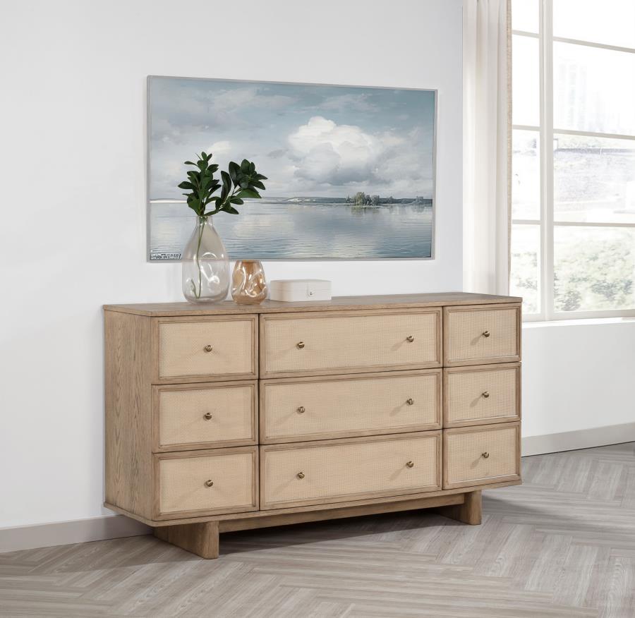 (image for) Kailani 9-drawer Dresser Cabinet Beige Oak