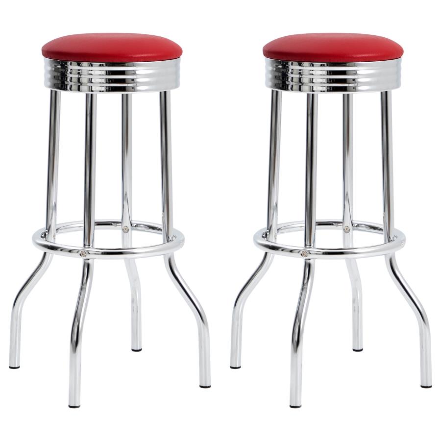 (image for) Retro Upholstered Metal Swivel Bar Stool Red (Set of 2)