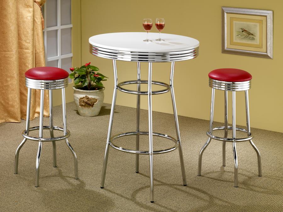 (image for) Retro Upholstered Metal Swivel Bar Stool Red (Set of 2)