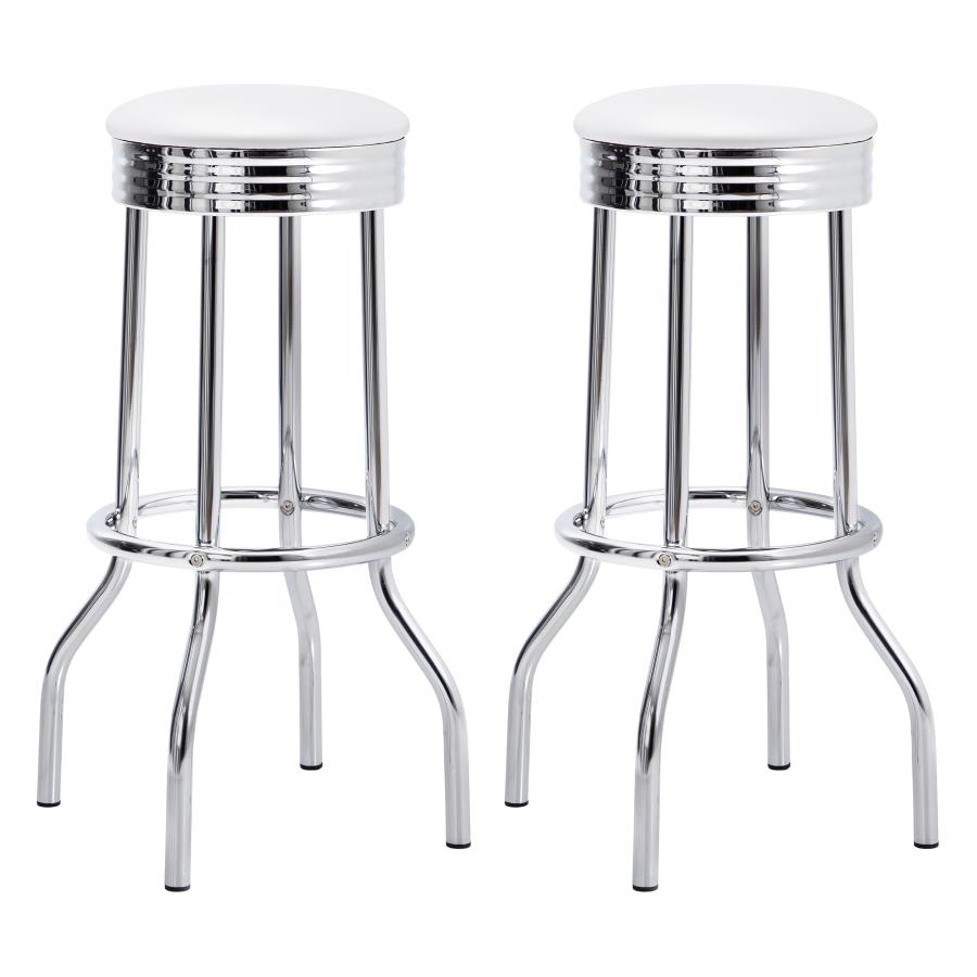 (image for) Retro Upholstered Metal Swivel Bar Stool White (Set of 2)