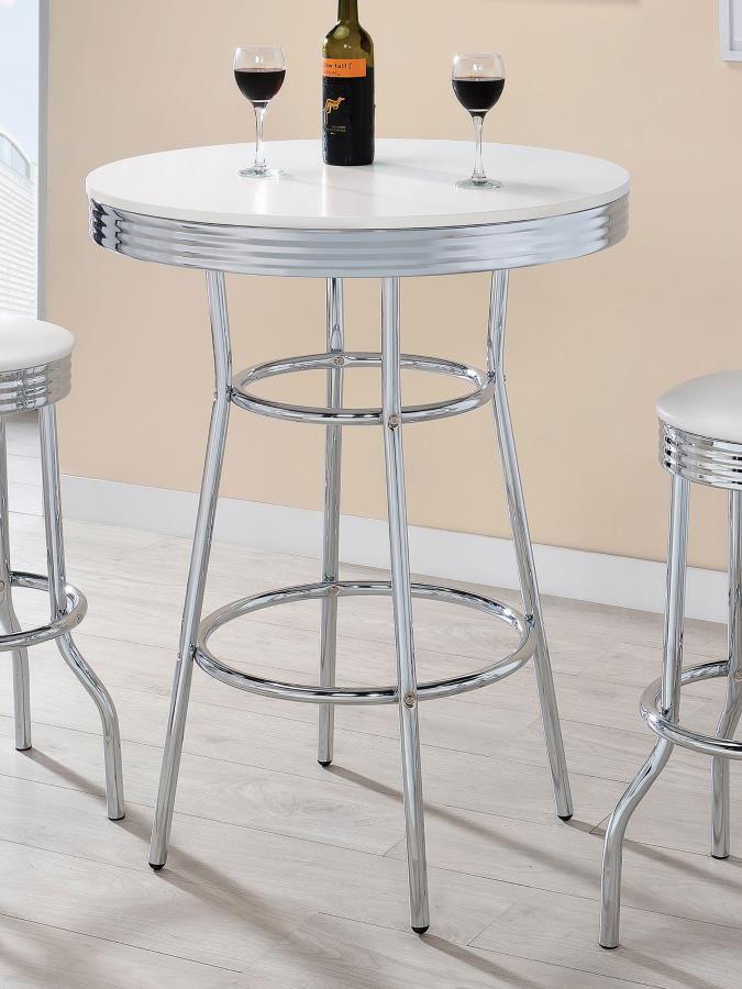 (image for) Retro Round 30-inch 1950's Bistro Pub Height Bar Table White