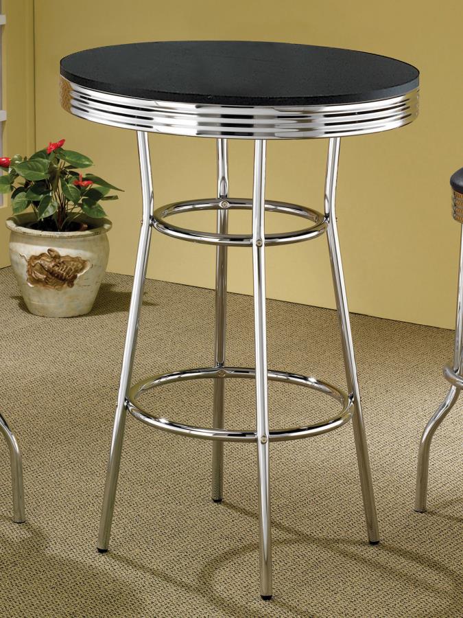 (image for) Retro Round 30-inch 1950's Bistro Pub Height Bar Table Black