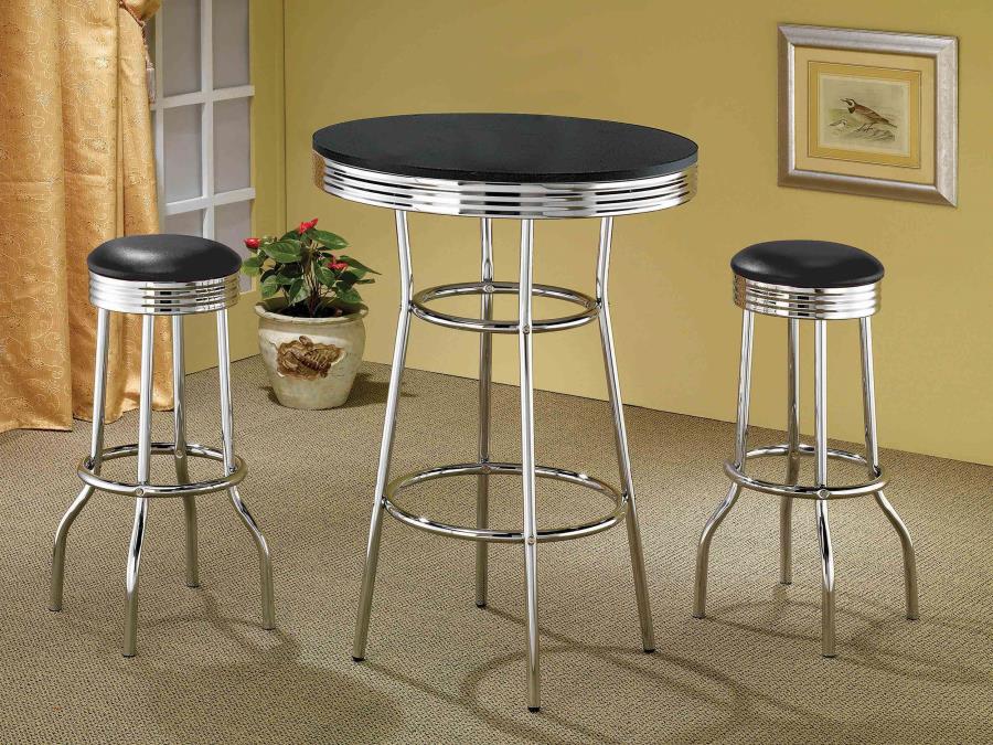 (image for) Retro Round 30-inch 1950's Bistro Pub Height Bar Table Black