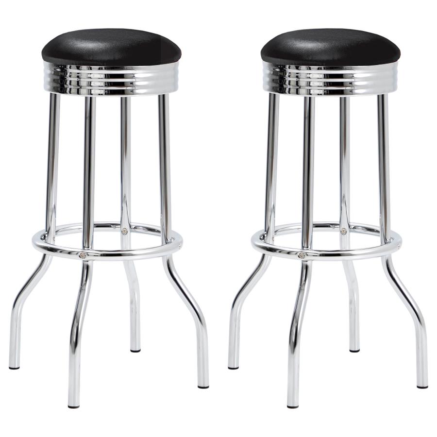 (image for) Retro Upholstered Metal Swivel Bar Stool Black (Set of 2) - Click Image to Close