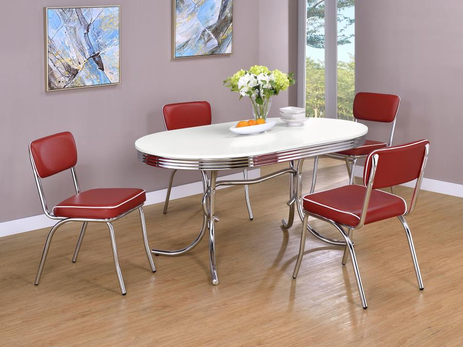 (image for) Retro Upholstered Dining Side Chair Red (Set of 2)