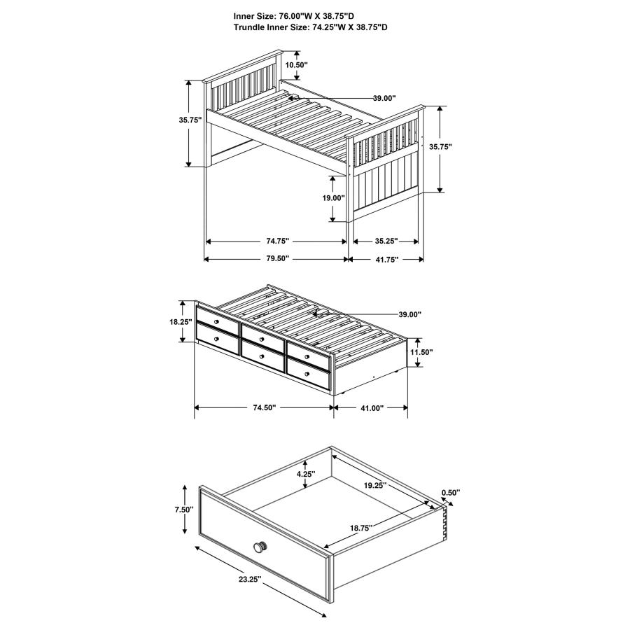 (image for) Rochford 3-drawer Twin Bed with Captains Trundle White