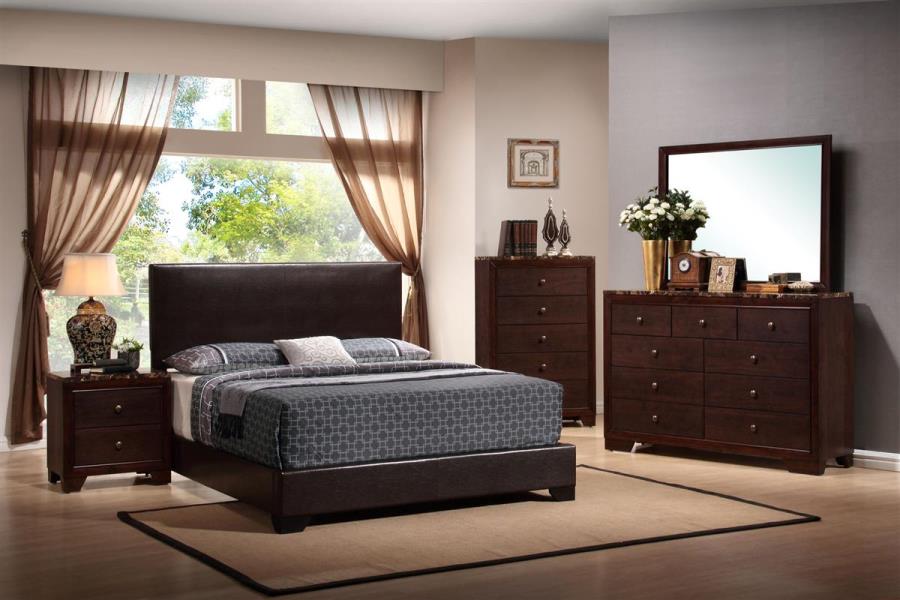 (image for) Conner Upholstered California King Panel Bed Dark Brown