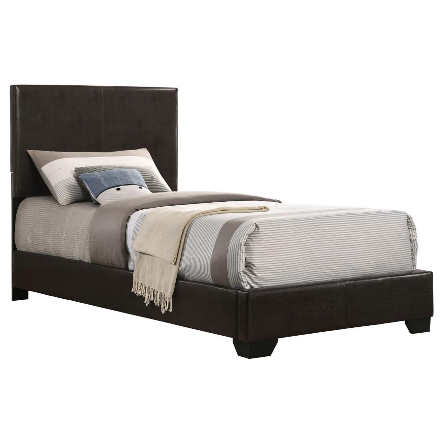 (image for) Conner Upholstered Twin Panel Bed Dark Brown