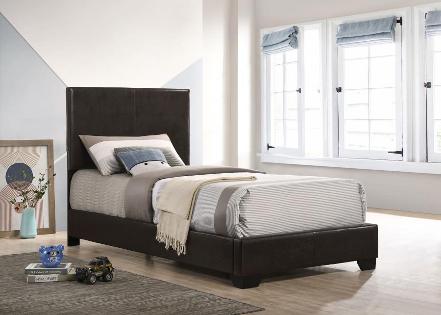 (image for) Conner Upholstered Twin Panel Bed Dark Brown