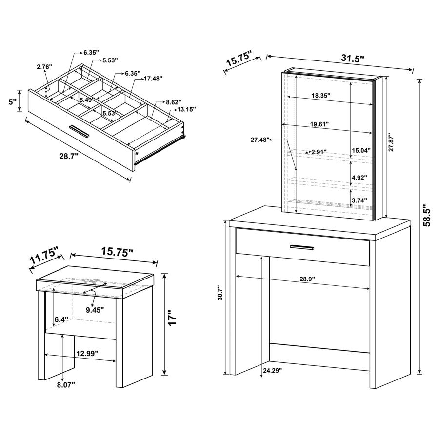 (image for) Harvey Vanity Set with Lift-Top Stool Cappuccino