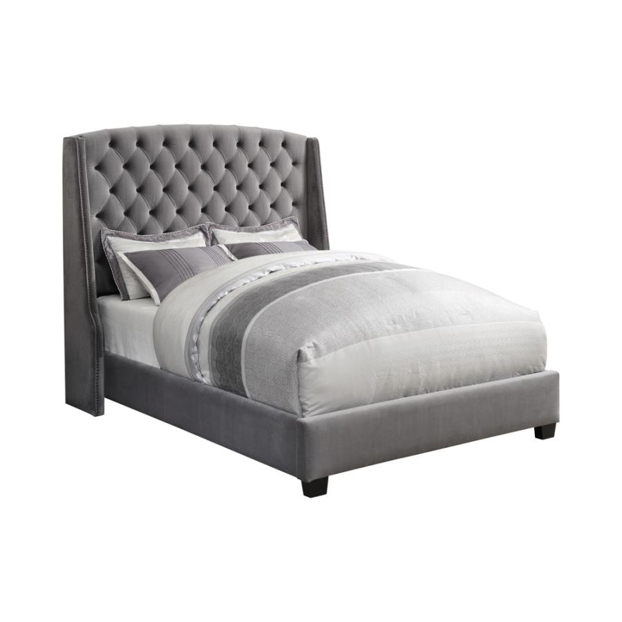 (image for) Pissarro Upholstered California King Wingback Bed Grey - Click Image to Close