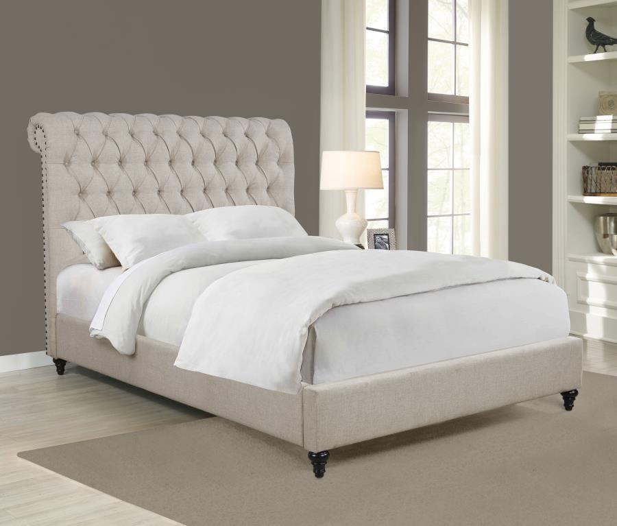 (image for) Devon Upholstered Full Panel Bed Beige