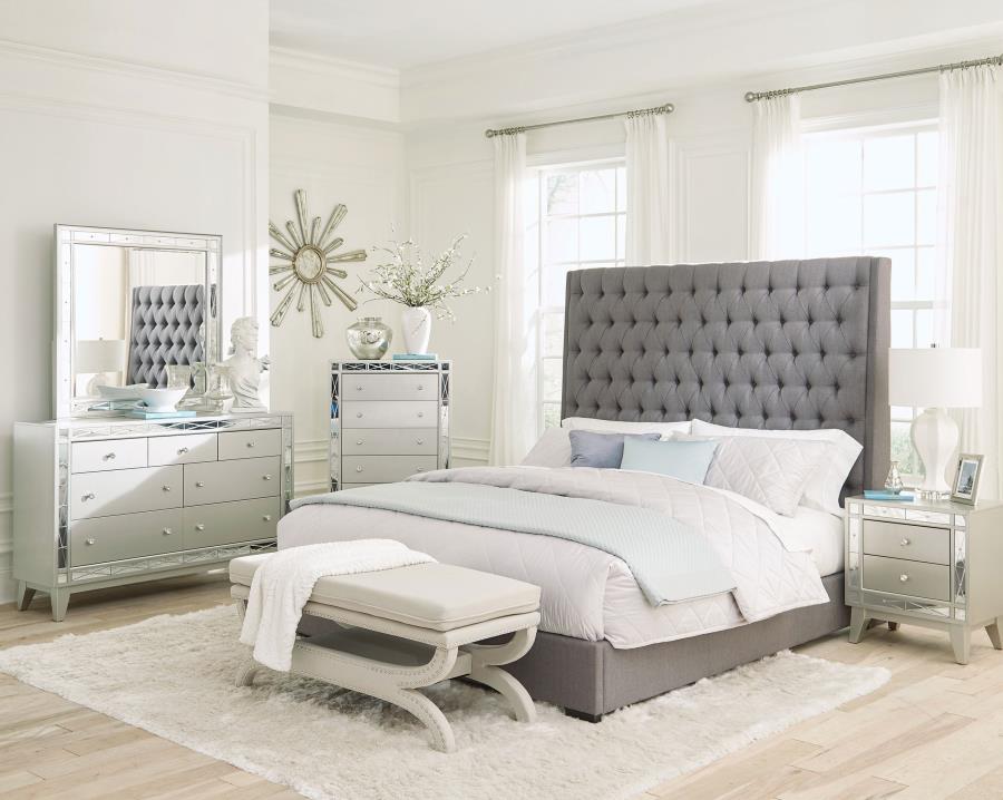 (image for) Camille Upholstered Eastern King Panel Bed Grey