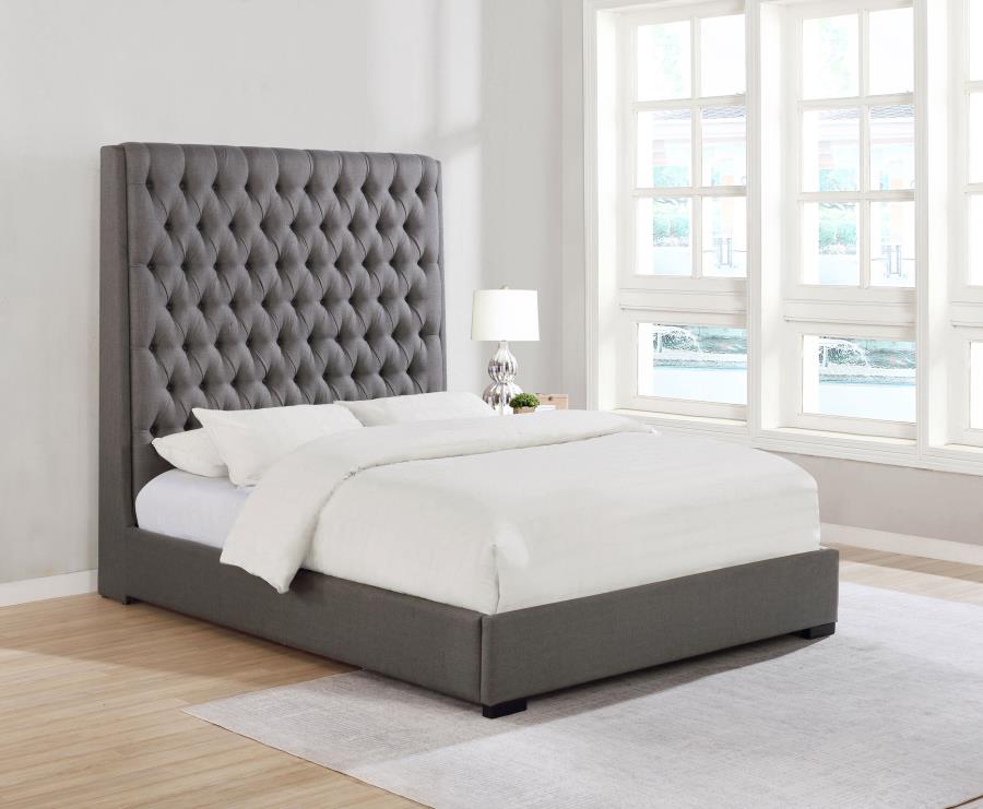 (image for) Camille Upholstered California King Panel Bed Grey