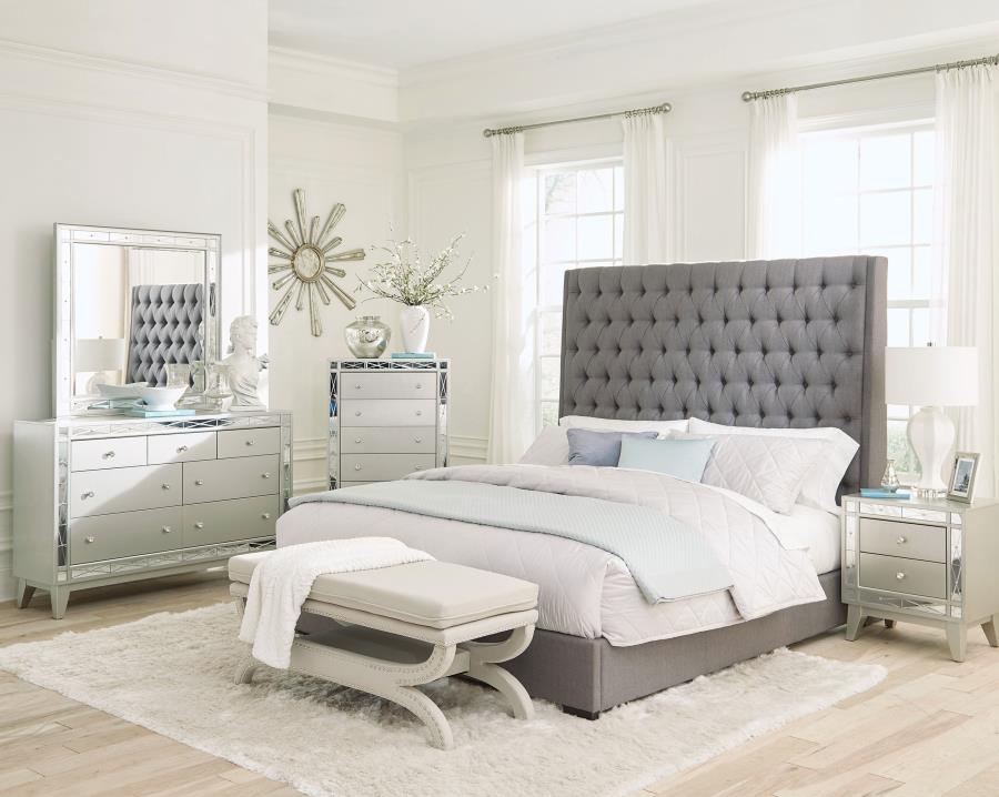 (image for) Camille Upholstered California King Panel Bed Grey