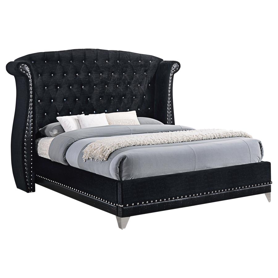 (image for) Barzini Upholstered Eastern King Wingback Bed Black - Click Image to Close