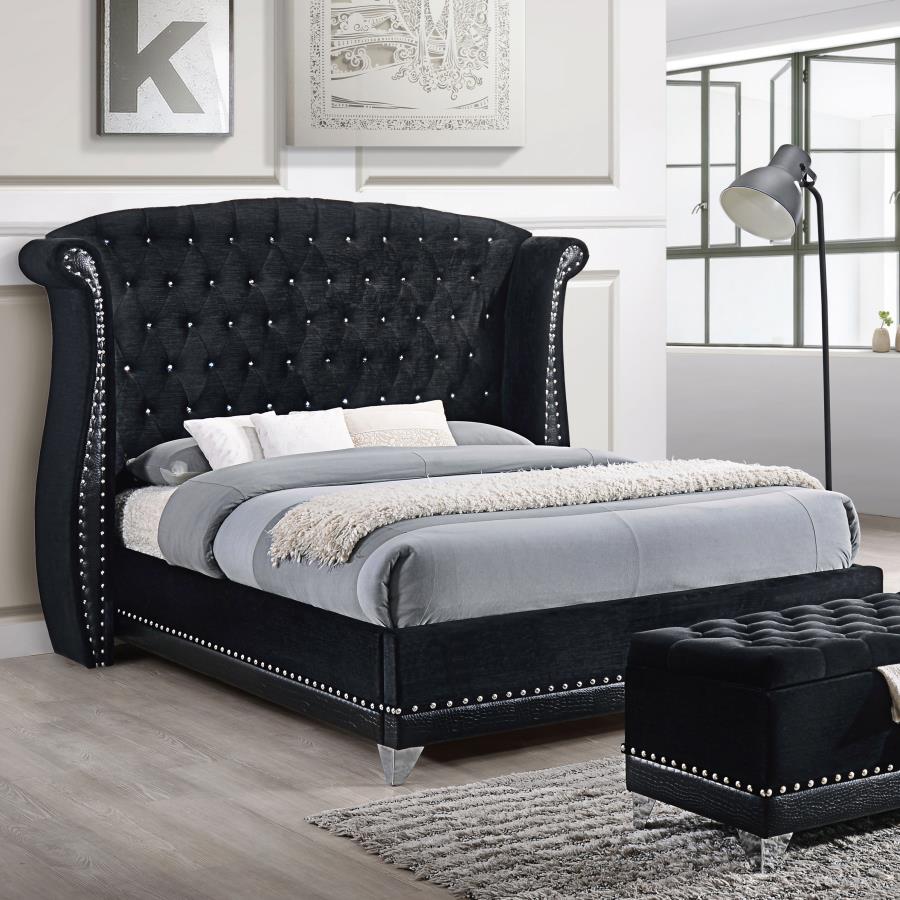 (image for) Barzini Upholstered Eastern King Wingback Bed Black