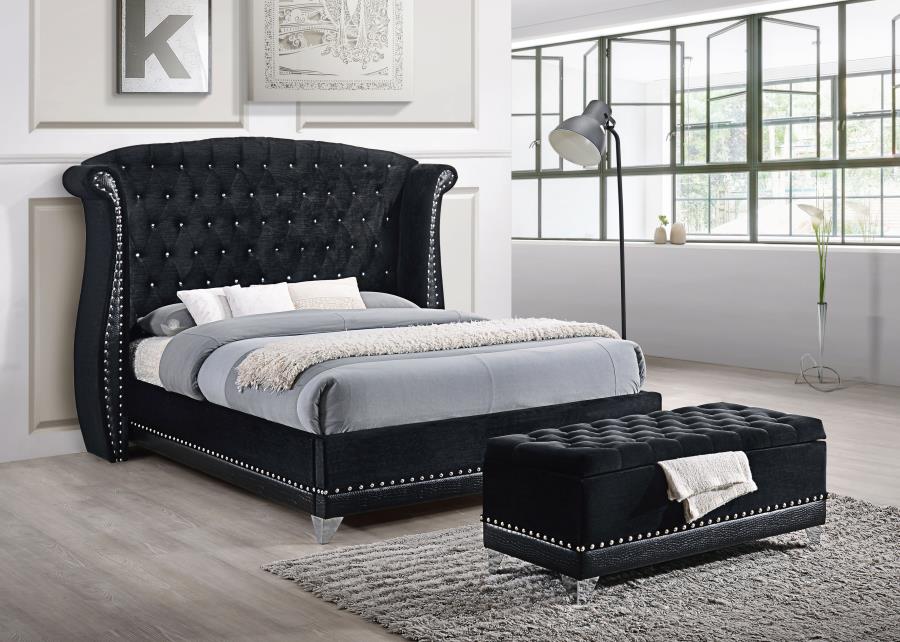 (image for) Barzini Upholstered Eastern King Wingback Bed Black