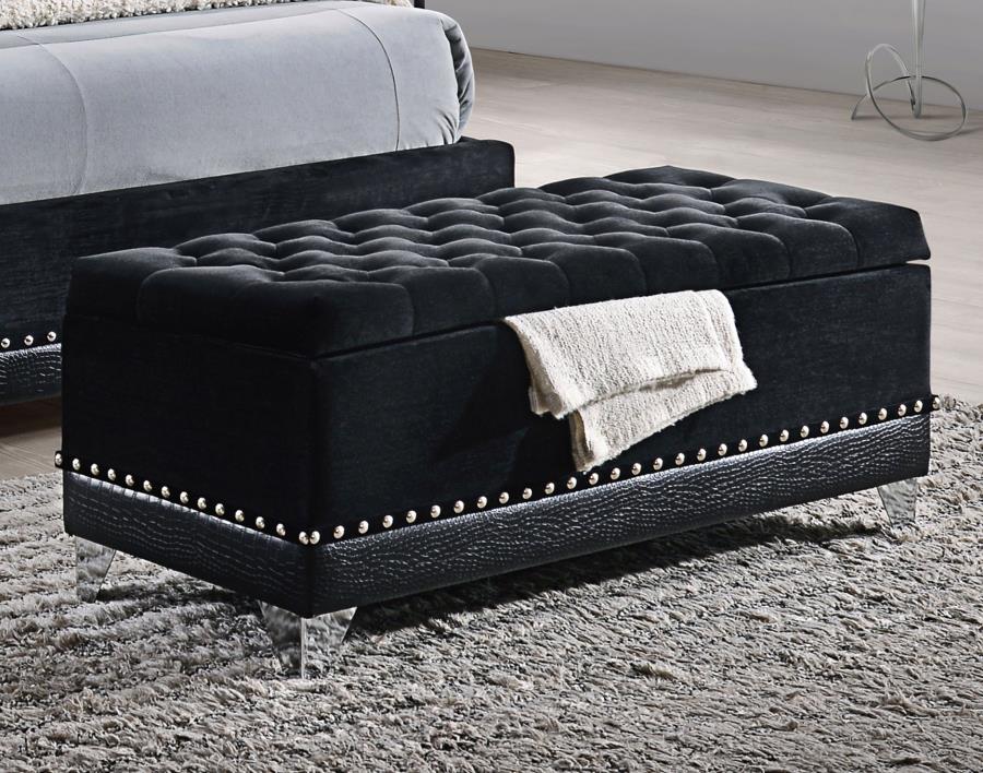 (image for) Barzini Velvet Upholstered Tufted Storage Bench Black