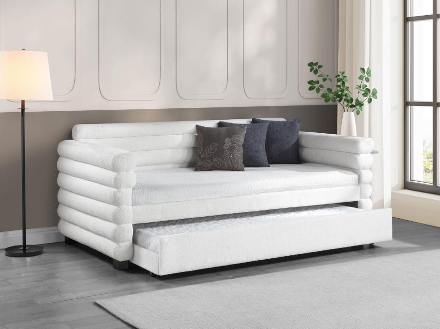 (image for) Patricia Boucle Upholstered Twin Day Bed with Trundle White