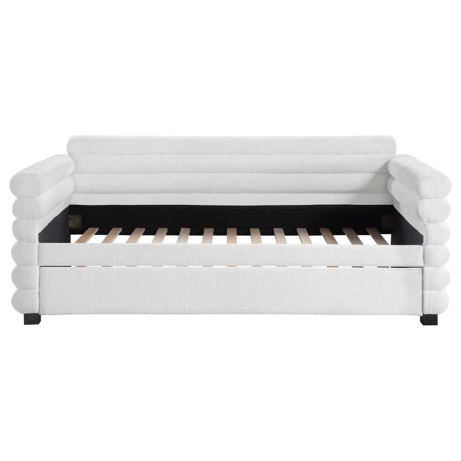 (image for) Patricia Boucle Upholstered Twin Day Bed with Trundle White