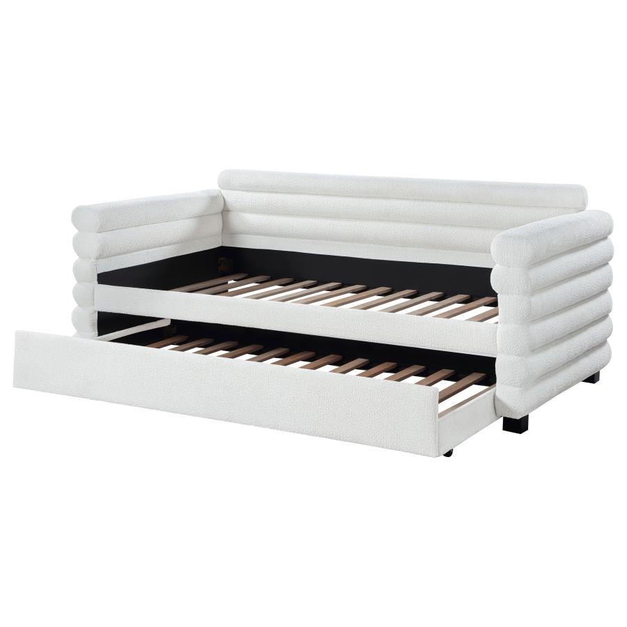 (image for) Patricia Boucle Upholstered Twin Day Bed with Trundle White