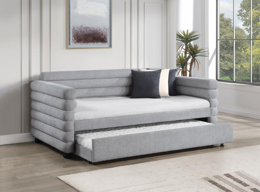 (image for) Patricia Boucle Upholstered Twin Day Bed with Trundle Grey 