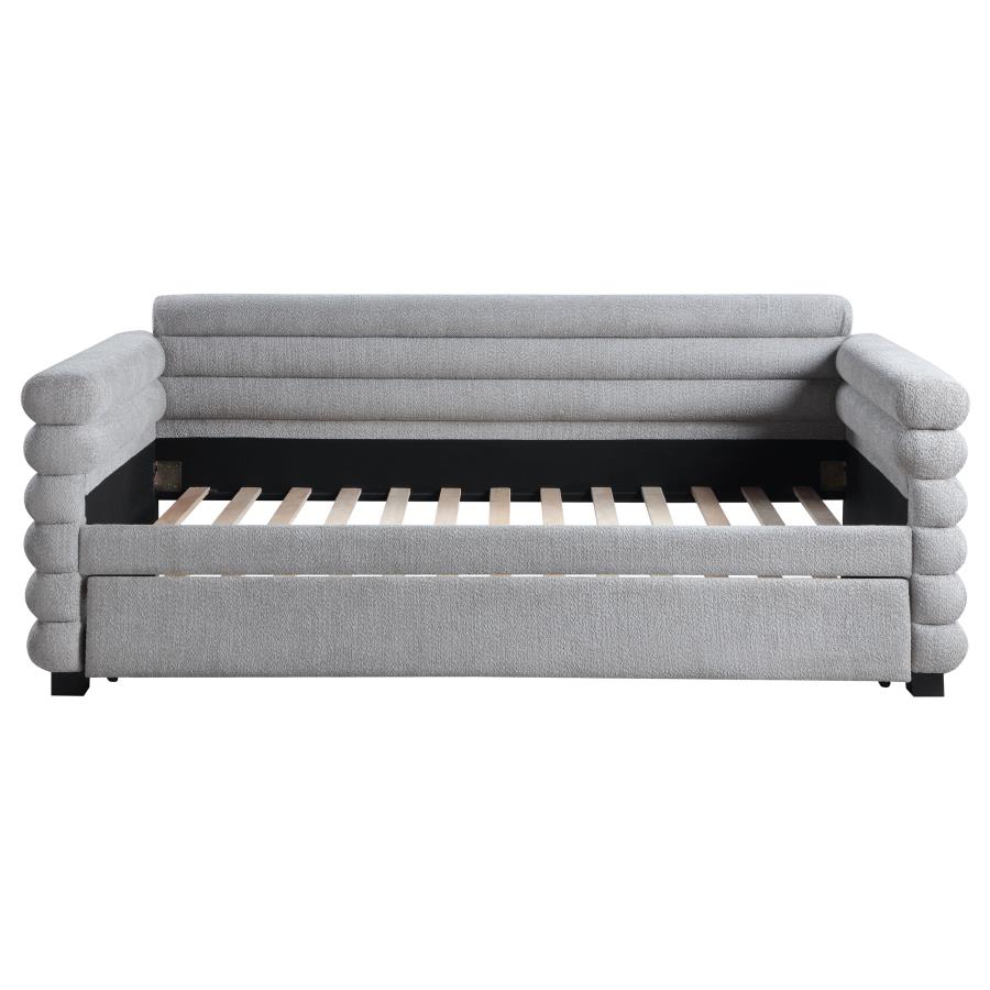 (image for) Patricia Boucle Upholstered Twin Day Bed with Trundle Grey 