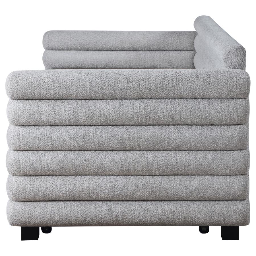 (image for) Patricia Boucle Upholstered Twin Day Bed with Trundle Grey 