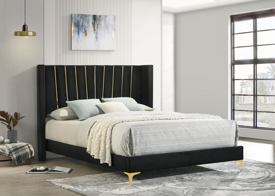 (image for) Kendall Upholstered Eastern King Panel Bed Black